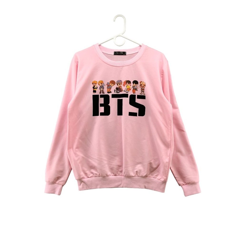 BTS K-Pop Sweatshirt Size‎ Medium M Pink Graphic Lightweight Pullover Crewneck
